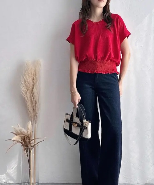 aquagarage（アクアガレージ）の「ウエストシャーリング深Vネックブラウス（シャツ/ブラウス・レディース・ブラック/ホワイト/ベージュ/キャメル/レッド/サックスブルー/ネイビー/チャコール・M/L）」の20枚目の写真