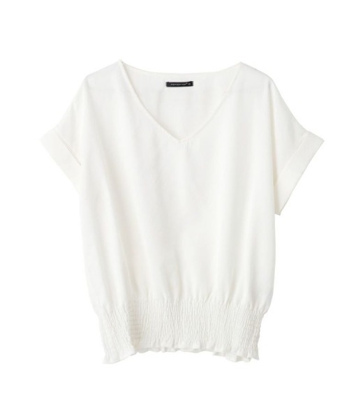 aquagarage（アクアガレージ）の「ウエストシャーリング深Vネックブラウス（シャツ/ブラウス・レディース・ブラック/ホワイト/ベージュ/キャメル/レッド/サックスブルー/ネイビー/チャコール・M/L）」の21枚目の写真