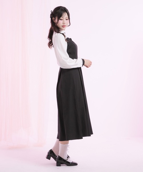 DearMyLoveRose(ディアマイラブローズ)の「フリルスタンドカラービスチェワンピース【大きいサイズ有】(ワンピース・レディース・ボルドー/ホワイト系その他/レッド系その他/ブラック系その他/ホワイト×ブラック/ブラック・SMALL/MEDIUM/LARGE/LL/3L)」の16枚目の写真