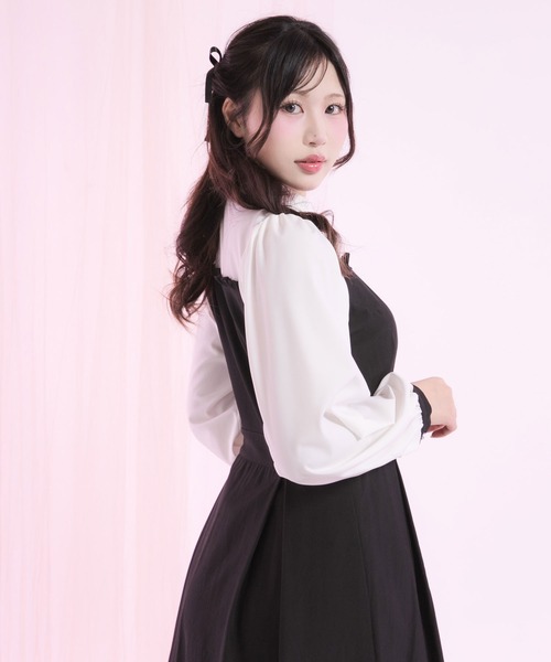DearMyLoveRose(ディアマイラブローズ)の「フリルスタンドカラービスチェワンピース【大きいサイズ有】(ワンピース・レディース・ボルドー/ホワイト系その他/レッド系その他/ブラック系その他/ホワイト×ブラック/ブラック・SMALL/MEDIUM/LARGE/LL/3L)」の19枚目の写真
