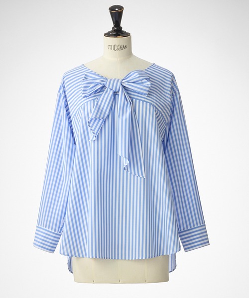 STRAWBERRY-FIELDS（ストロベリーフィールズ）の「セレモニー・オフィスシーンにおすすめなアイテム 2WAYリボンブラウス（シャツ/ブラウス・レディース・ストライプ/パープル系その他/オフホワイト・2）」の21枚目の写真