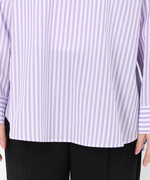 STRAWBERRY-FIELDS（ストロベリーフィールズ）の「セレモニー・オフィスシーンにおすすめなアイテム 2WAYリボンブラウス（シャツ/ブラウス・レディース・ストライプ/パープル系その他/オフホワイト・2）」の18枚目の写真