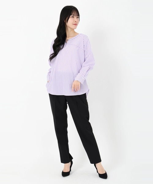 STRAWBERRY-FIELDS（ストロベリーフィールズ）の「セレモニー・オフィスシーンにおすすめなアイテム 2WAYリボンブラウス（シャツ/ブラウス・レディース・ストライプ/パープル系その他/オフホワイト・2）」の19枚目の写真