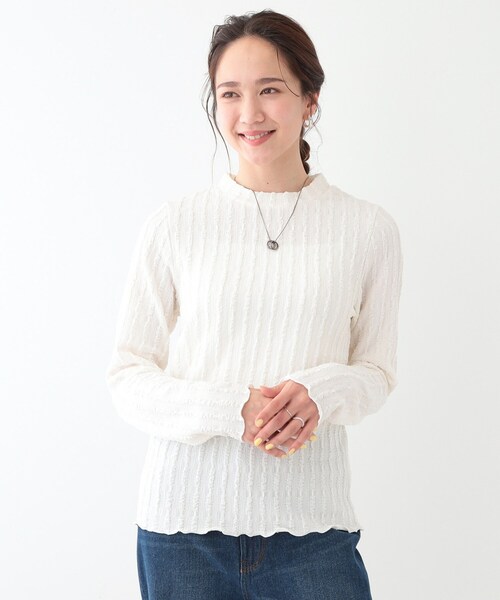 フローラルジャカードストレッチハイネックトップス セール】【S-LL】一枚でもインナーでも ふくれジャカード プチ