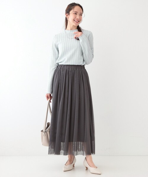 DRESKIP(ドレスキップ)の「◆【S-LL】一枚でもインナーでも ふくれジャカード プチハイネックトップス(Tシャツ/カットソー・レディース・オフホワイト/ブラック/ライトブルー・01/02/03/04)」の10枚目の写真
