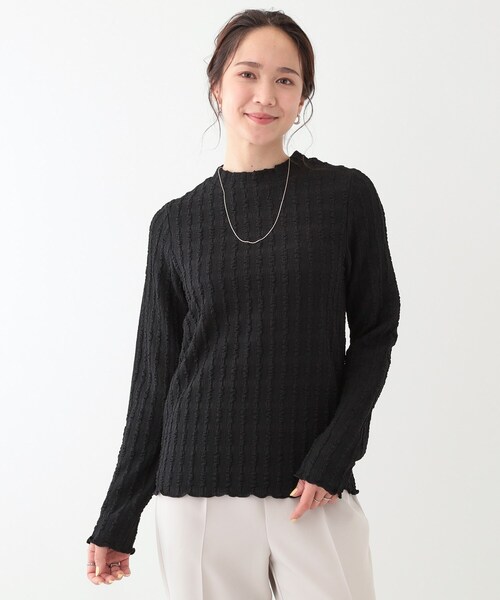 DRESKIP(ドレスキップ)の「◆【S-LL】一枚でもインナーでも ふくれジャカード プチハイネックトップス(Tシャツ/カットソー・レディース・オフホワイト/ブラック/ライトブルー・01/02/03/04)」の12枚目の写真