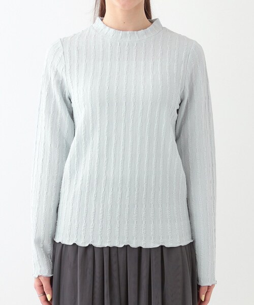 DRESKIP(ドレスキップ)の「◆【S-LL】一枚でもインナーでも ふくれジャカード プチハイネックトップス(Tシャツ/カットソー・レディース・オフホワイト/ブラック/ライトブルー・01/02/03/04)」の16枚目の写真