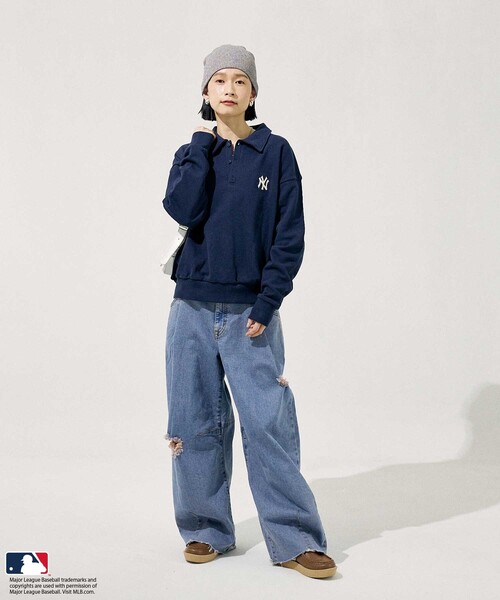 FREAK'S STORE(フリークスストア)の「MLB ワンポイント ポロスウェット(スウェット・レディース・ネイビー/ワインレッド/ナチュラル/ライトグレー・フリ-)」の22枚目の写真