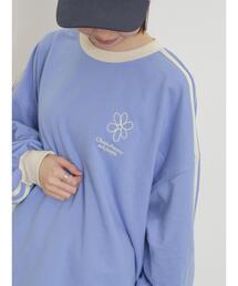 Samansa Mos2 | ミニ裏毛ワンポイント刺繍ラインスウェット(Tシャツ/カットソー)