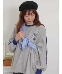 Samansa Mos2 | ミニ裏毛ワンポイント刺繍ラインスウェット(Tシャツ/カットソー)