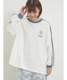 Samansa Mos2 | ミニ裏毛ワンポイント刺繍ラインスウェット(Tシャツ/カットソー)