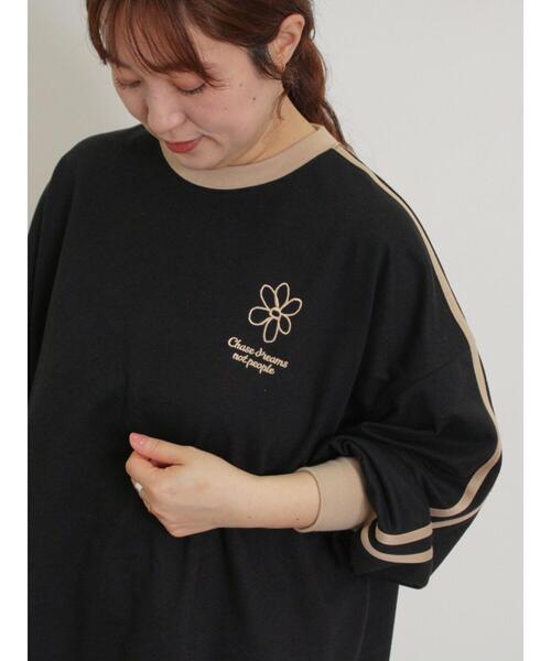 Samansa Mos2（サマンサ モスモス）の「ミニ裏毛ワンポイント刺繍ラインスウェット（Tシャツ/カットソー・レディース・グレー/ブラック/パープル/オフホワイト・F）」の8枚目の写真