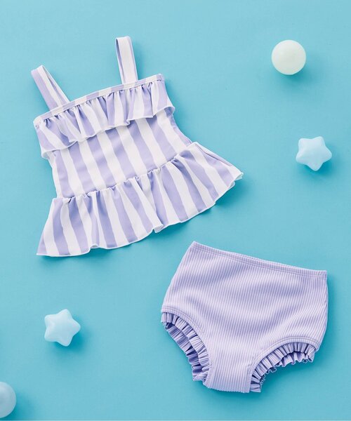 Ampersand(アンパサンド)の「【ジュニア対応】シンプルフリルセパレート水着_UVカット(水着・キッズ・ネイビー/パープル/イエロー・80/90/100/110/120/130/140)」の2枚目の写真