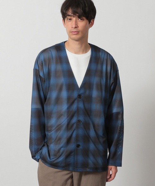LAKOLE（ラコレ）の「オンブレチェックメッシュカーディガン / 319427（カーディガン/ボレロ・メンズ・ブラック/ブルー/マルーン・LARGE/MEDIUM）」の7枚目の写真