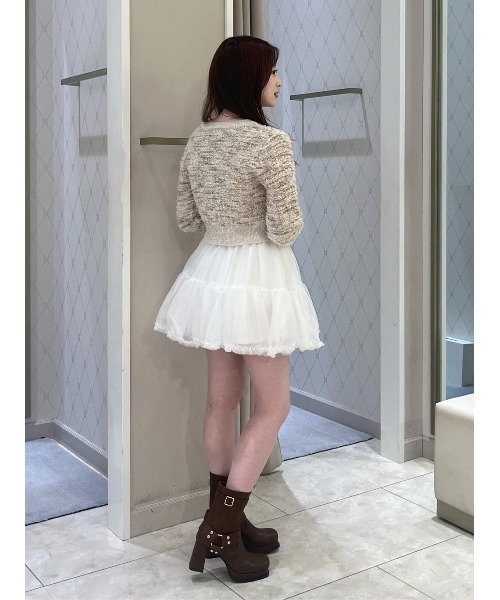 rienda（リエンダ）の「【岡崎紗絵さん着用アイテム】ツイードニットカーディガン 春服（カーディガン/ボレロ・レディース・レッド/ネイビー/ライトベージュ・FREE）」の8枚目の写真