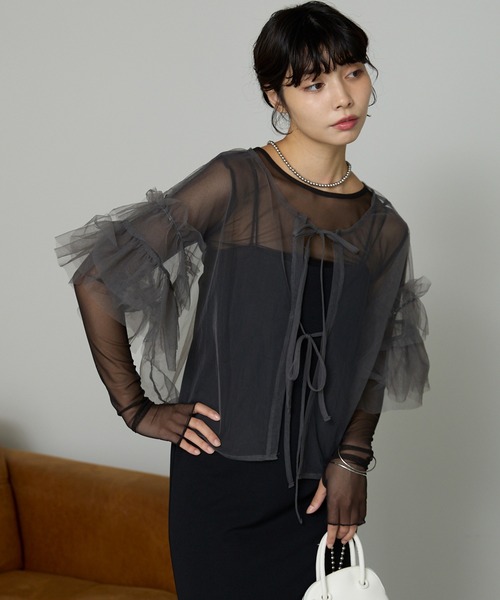 SOTT(ソット)の「Tulle frill tops チュールフリルトップス(Tシャツ/カットソー・レディース・ライトグレー/チャコールグレー・FREE)」の19枚目の写真