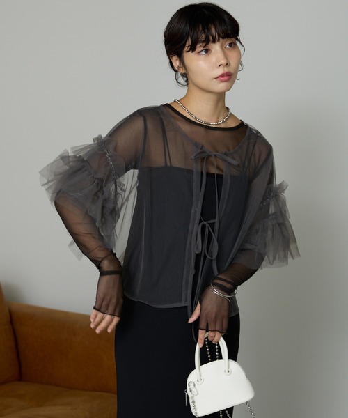 SOTT(ソット)の「Tulle frill tops チュールフリルトップス(Tシャツ/カットソー・レディース・ライトグレー/チャコールグレー・FREE)」の21枚目の写真
