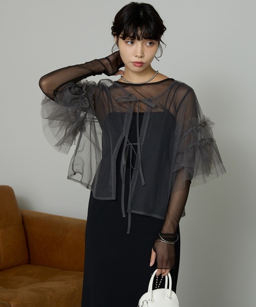 SOTT(ソット)の「Tulle frill tops チュールフリルトップス(Tシャツ/カットソー・レディース・ライトグレー/チャコールグレー・FREE)」の22枚目の写真