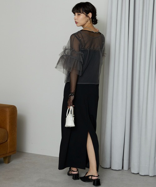 SOTT(ソット)の「Tulle frill tops チュールフリルトップス(Tシャツ/カットソー・レディース・ライトグレー/チャコールグレー・FREE)」の5枚目の写真