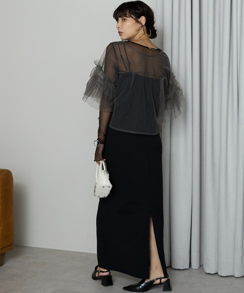 SOTT(ソット)の「Tulle frill tops チュールフリルトップス(Tシャツ/カットソー・レディース・ライトグレー/チャコールグレー・FREE)」の6枚目の写真