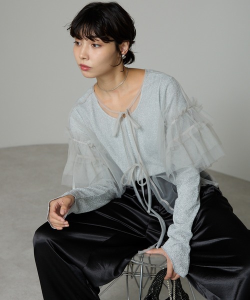 SOTT(ソット)の「Tulle frill tops チュールフリルトップス(Tシャツ/カットソー・レディース・ライトグレー/チャコールグレー・FREE)」の9枚目の写真