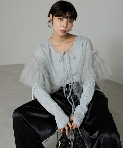 SOTT(ソット)の「Tulle frill tops チュールフリルトップス(Tシャツ/カットソー・レディース・ライトグレー/チャコールグレー・FREE)」の10枚目の写真