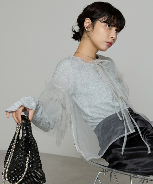 SOTT(ソット)の「Tulle frill tops チュールフリルトップス(Tシャツ/カットソー・レディース・ライトグレー/チャコールグレー・FREE)」の13枚目の写真