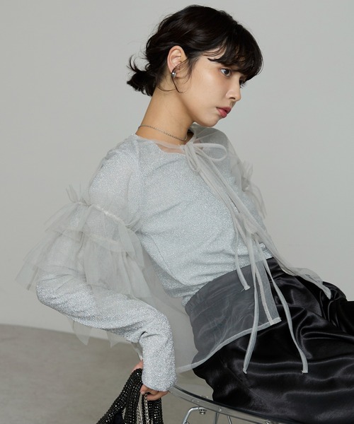 SOTT(ソット)の「Tulle frill tops チュールフリルトップス(Tシャツ/カットソー・レディース・ライトグレー/チャコールグレー・FREE)」の14枚目の写真