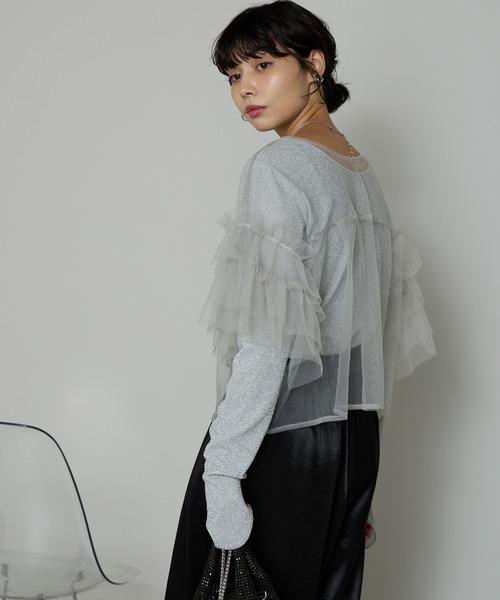 SOTT(ソット)の「Tulle frill tops チュールフリルトップス(Tシャツ/カットソー・レディース・ライトグレー/チャコールグレー・FREE)」の16枚目の写真