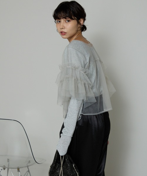 SOTT(ソット)の「Tulle frill tops チュールフリルトップス(Tシャツ/カットソー・レディース・ライトグレー/チャコールグレー・FREE)」の17枚目の写真