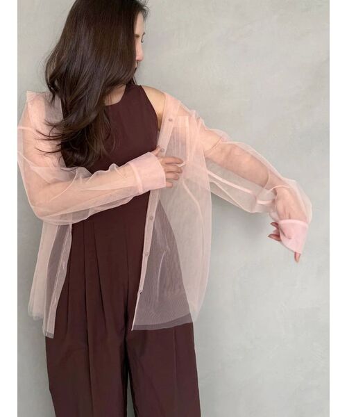 OUNNOUN(オウンノウン)の「【OUNNOUN】チュールレイヤードシャツ(シャツ/ブラウス・レディース・チャコールグレー/ミント/オレンジ/ブラウン・FREE)」の4枚目の写真