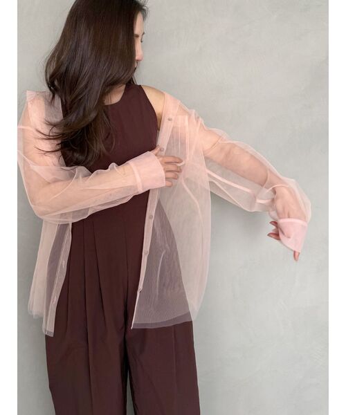 OUNNOUN(オウンノウン)の「【OUNNOUN】チュールレイヤードシャツ(シャツ/ブラウス・レディース・チャコールグレー/ミント/オレンジ/ブラウン・FREE)」の8枚目の写真