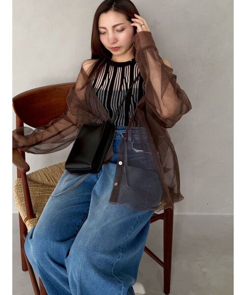 OUNNOUN(オウンノウン)の「【OUNNOUN】チュールレイヤードシャツ(シャツ/ブラウス・レディース・チャコールグレー/ミント/オレンジ/ブラウン・FREE)」の14枚目の写真