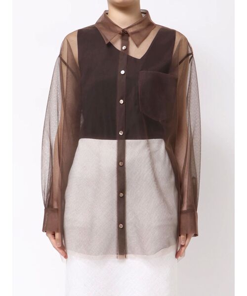 OUNNOUN(オウンノウン)の「【OUNNOUN】チュールレイヤードシャツ(シャツ/ブラウス・レディース・チャコールグレー/ミント/オレンジ/ブラウン・FREE)」の17枚目の写真