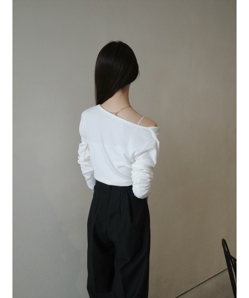 tシャツ ドレープデザインリブトップス/ホワイト レディース amel tシャツ ドレープデザインリブトップス/ホワイト