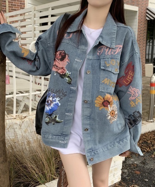 セール】ペイント風デザインオーバーサイズデニムジャケット