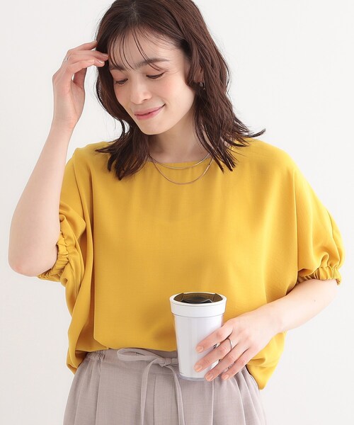 DRESKIP（ドレスキップ）の「【高レビュー/UV/ひんやり/洗濯後しわになりにくい/5分袖】さらさら ドルマントップス（シャツ/ブラウス・レディース・イエロー/グリーン系/ブラック/ブラウン系その他/ライトベージュ/オフホワイト・00）」の7枚目の写真