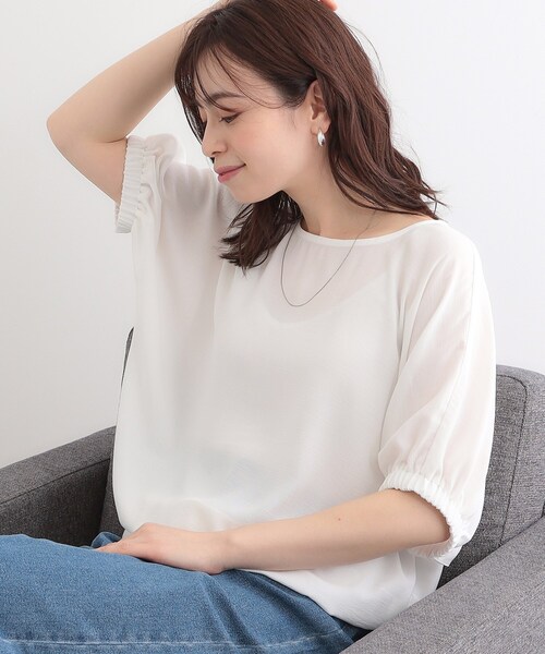 DRESKIP（ドレスキップ）の「【高レビュー/UV/ひんやり/洗濯後しわになりにくい/5分袖】さらさら ドルマントップス（シャツ/ブラウス・レディース・イエロー/グリーン系/ブラック/ブラウン系その他/ライトベージュ/オフホワイト・00）」の8枚目の写真