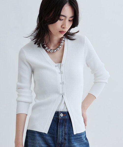 GALLEST（ギャレスト）の「ナローリブカーディガン（カーディガン/ボレロ・レディース・ホワイト/ブラック/グレー系4・38）」の5枚目の写真