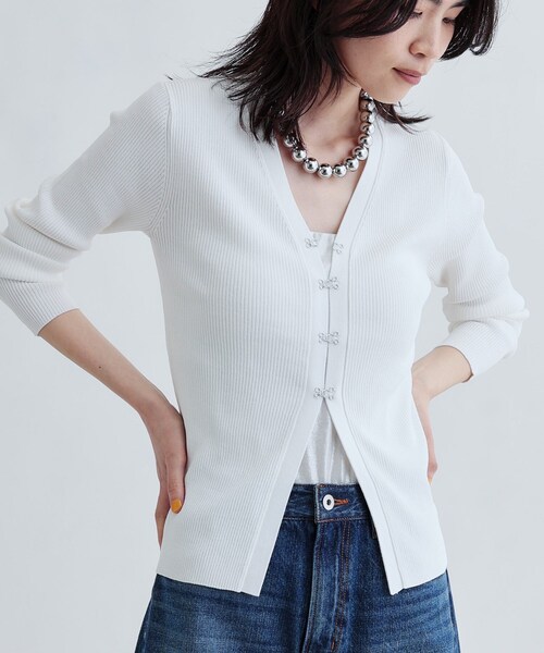 GALLEST（ギャレスト）の「ナローリブカーディガン（カーディガン/ボレロ・レディース・ホワイト/ブラック/グレー系4・38）」の6枚目の写真