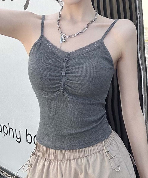 aimoha(アイモハ)の「ギャザー デザインキャミソール(キャミソール・レディース・ホワイト/ブラック/ダークグレー/オフホワイト・FREE)」の11枚目の写真