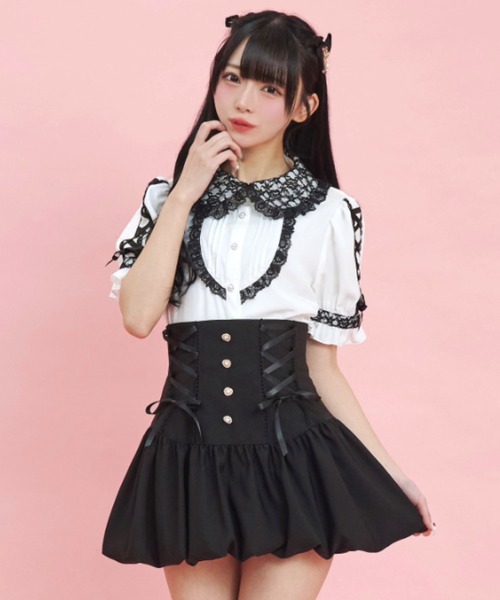 Secret Honey(シークレットハニー)の「レースアップバルーンスカパン(スカート・レディース・ブラック/グレー・MEDIUM)」の2枚目の写真