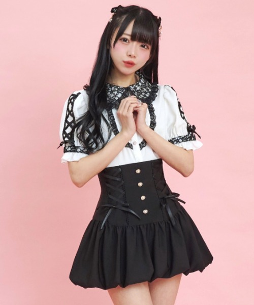 Secret Honey(シークレットハニー)の「レースアップバルーンスカパン(スカート・レディース・ブラック/グレー・MEDIUM)」の6枚目の写真