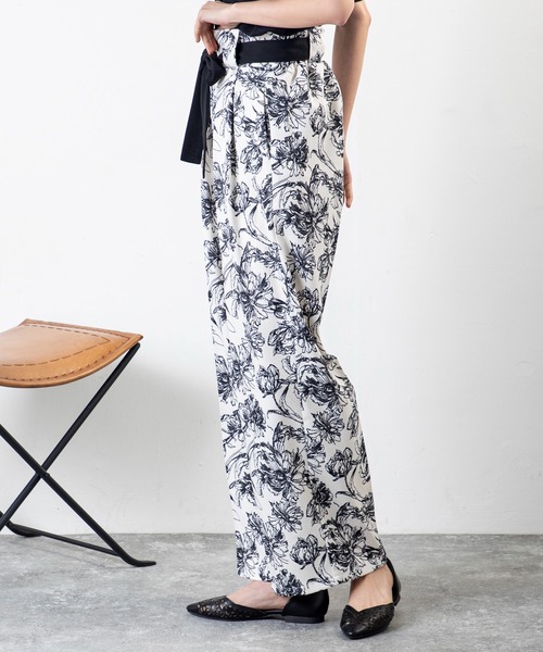 日本未入荷★Karen Millen 花柄ギャザーワイドパンツ KAREN MILLEN* 花柄ギャザーワイドパンツ (Karen Millen/パンツ
