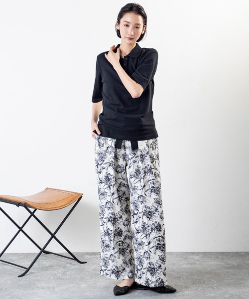 MILLION CARATS(ミリオンカラッツ)の「花柄で魅せる、リボン付き美脚ワイドパンツ(その他パンツ・レディース・オフホワイト/ブラック・FREE)」の6枚目の写真