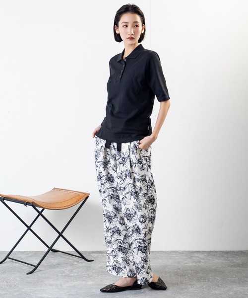 MILLION CARATS(ミリオンカラッツ)の「花柄で魅せる、リボン付き美脚ワイドパンツ(その他パンツ・レディース・オフホワイト/ブラック・FREE)」の8枚目の写真