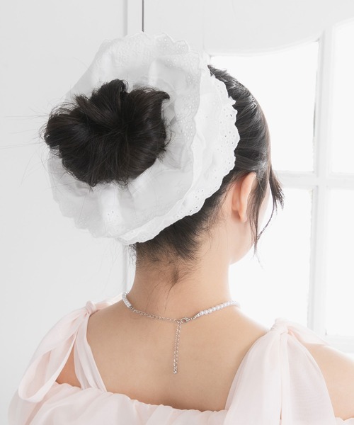 DearMyLoveRose（ディアマイラブローズ）の「コットンレースビッグシュシュ（その他ヘアアクセサリー・レディース・チェック/ホワイト/レッド/ブラック・FREE）」の9枚目の写真