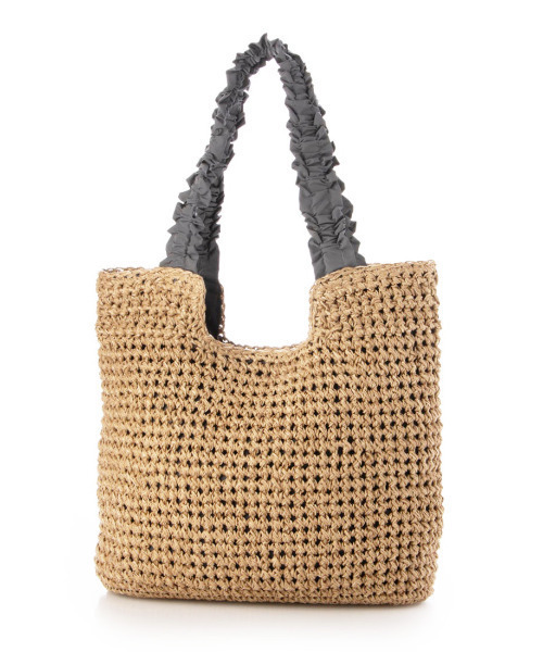 cache cache（カシュ カシュ）の「カシュカシュ cachecache / フリルハンドルクロッシェトート（かごバッグ・レディース・グレー/ブルー/ライトグレー/ブラック/ベージュ・FREE）」の3枚目の写真