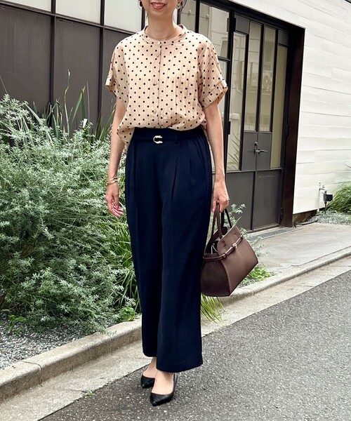 セール】ドットノーカラーオーバーギャザーブラウス（シャツ/ブラウス