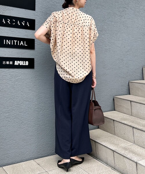 セール】ドットノーカラーオーバーギャザーブラウス（シャツ/ブラウス